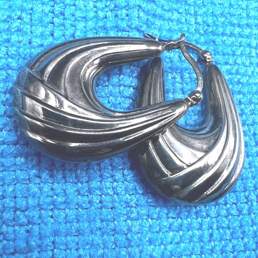 Sterling Silver 925 stamped Sculpted Hoop Earrings